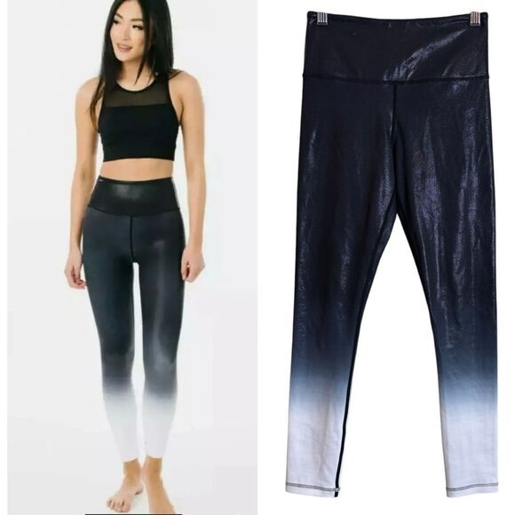 Zyia Active Black White Metallic Ombre Light N Tight 7/8 High Rise Leggings Sz 2